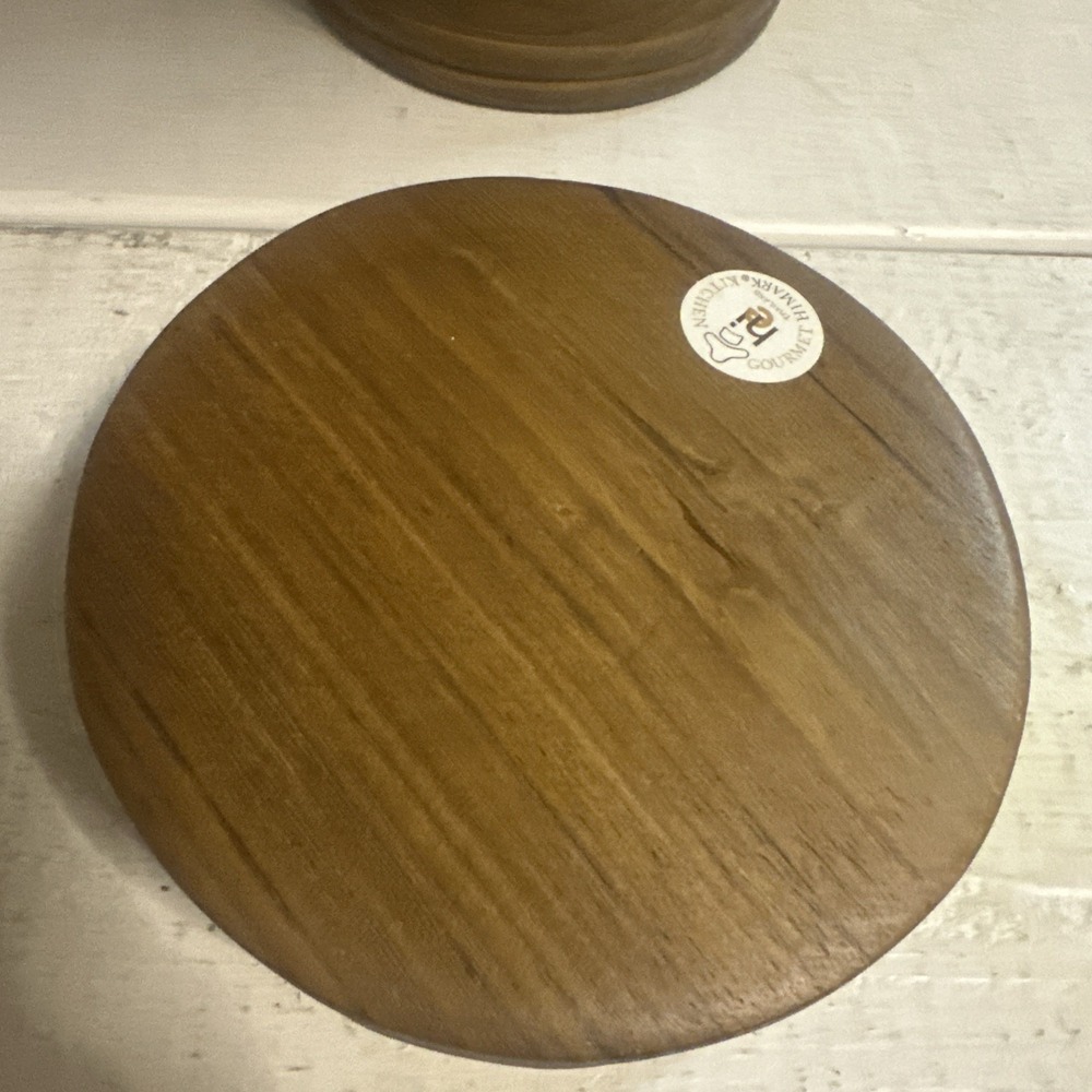 Vtg NOS 7pc Himark Teak Wood Gourmet Salad Bowl Set 1 Lg 4 Sm.Bowl & Servers - Picture 8 of 16